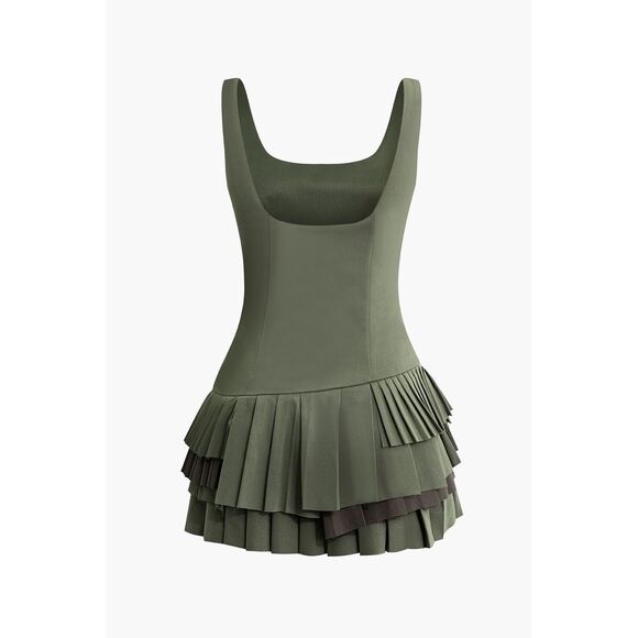 Micas Pleated Hem Slip Mini Dress size S MILITARY - Picture 10 of 11